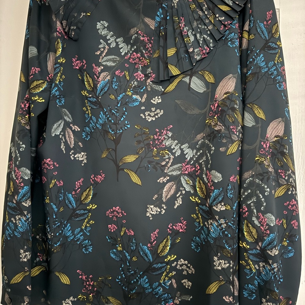 Banana Republic Blue Ruffled Long Sleeve Sailor Collar Blouse